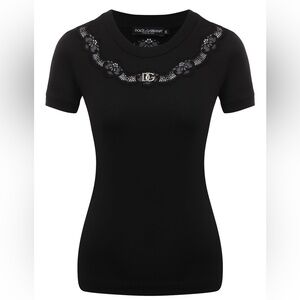 Dolce & Gabbana Black Short Sleeve Top with Lace Detail